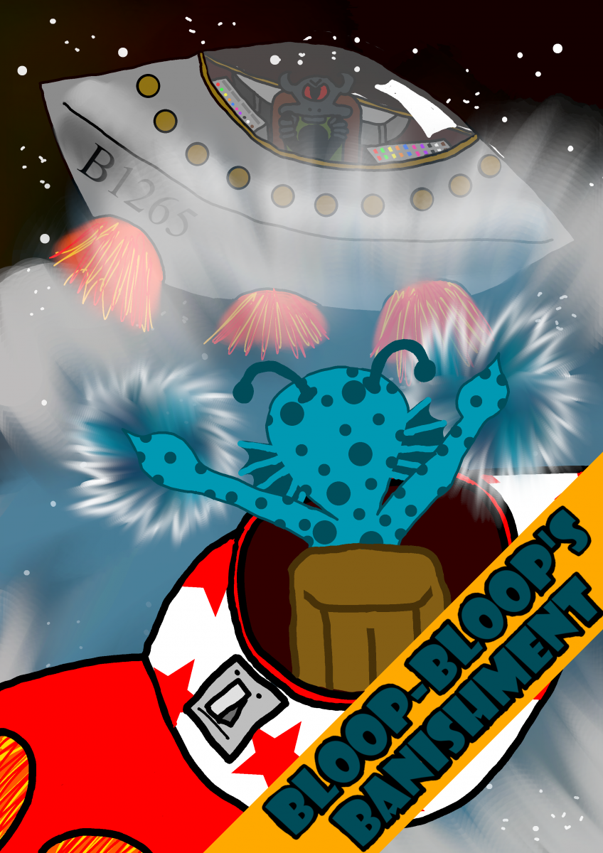 An illustration for 'Bloop Bloop's Banishment' written by St Columb's Primary School p6/7