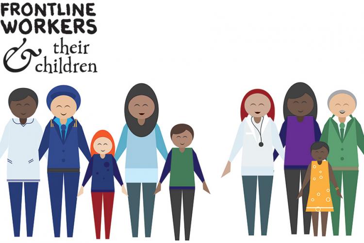 a graphic of frontline workers and their children 